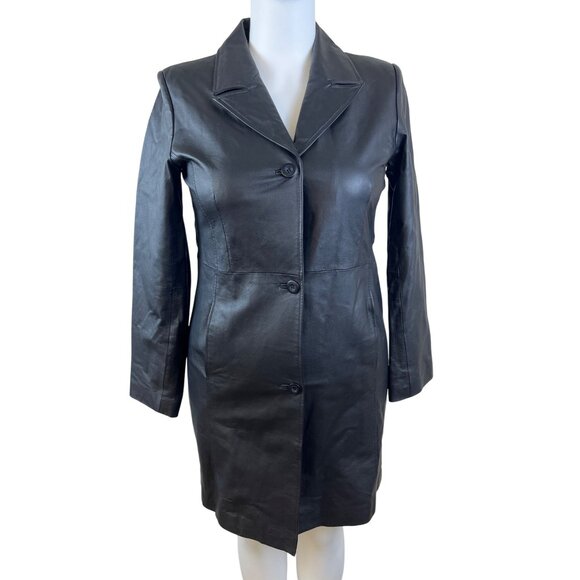 Centigrade Black Women’s Tailored Leather Long Jacket Sz L - Picture 2 of 10
